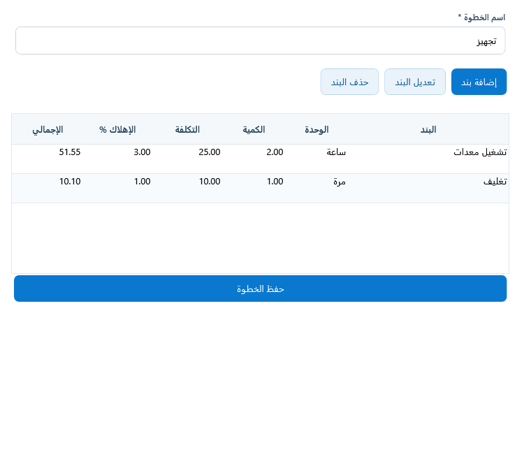 بنود خطوة التصنيع